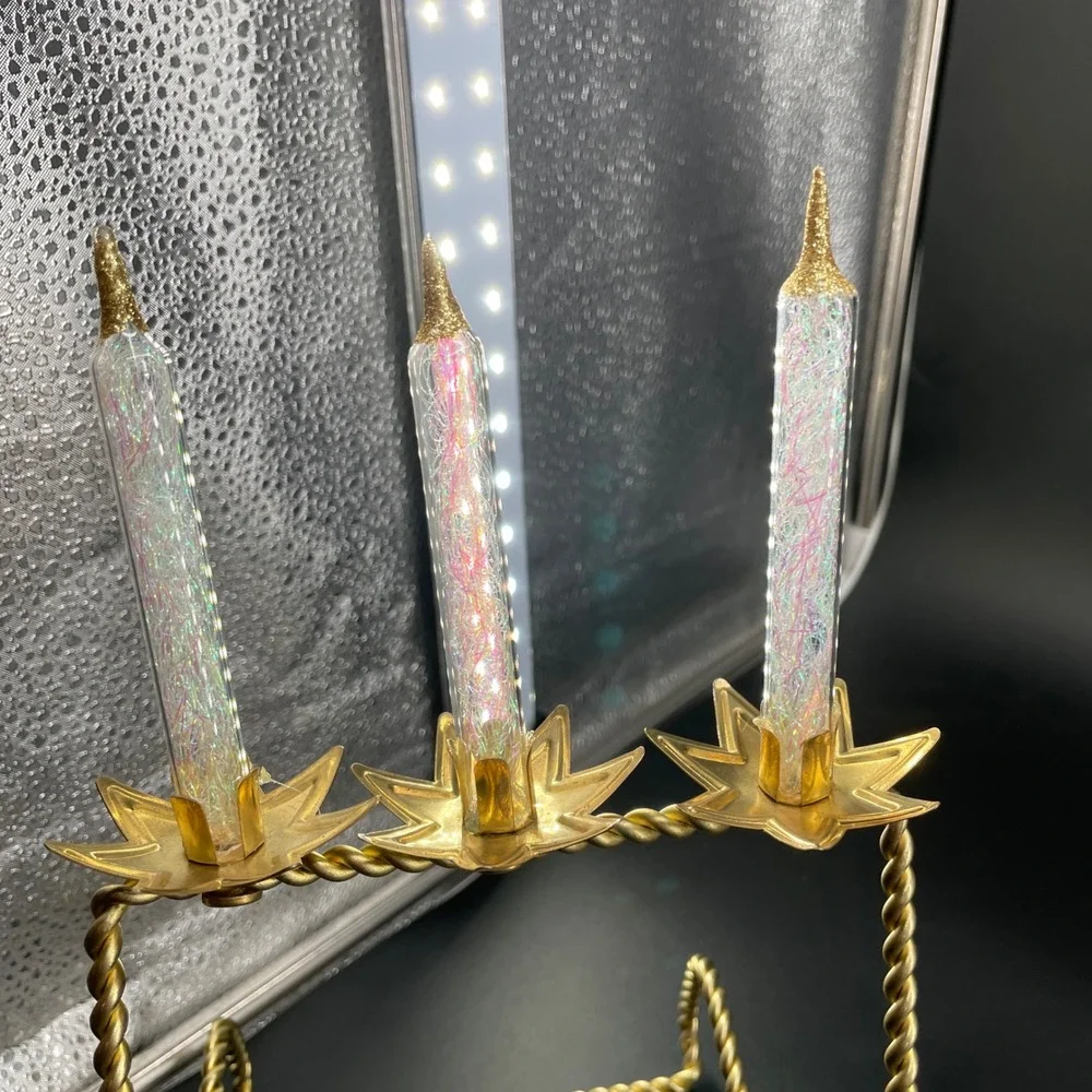 Clip On Candle Ornaments Christmas Iridescent Tinsel Color Changing Blue Pink